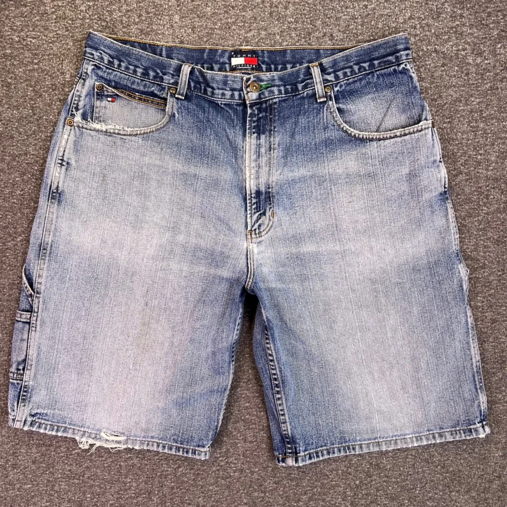 VTG 90s Tommy Hilfiger‎ Carpenter Shorts Mens 38 Light Wash Workwear Utility Y2K